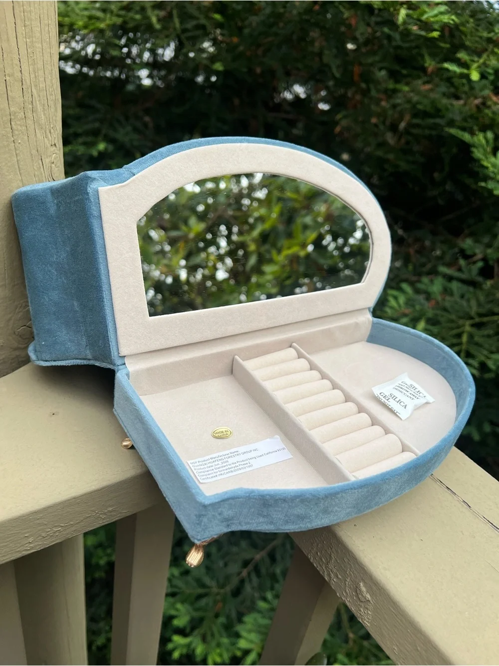 Blue Floral Toile Jewelry Case & High Heel Ring Holder Set
